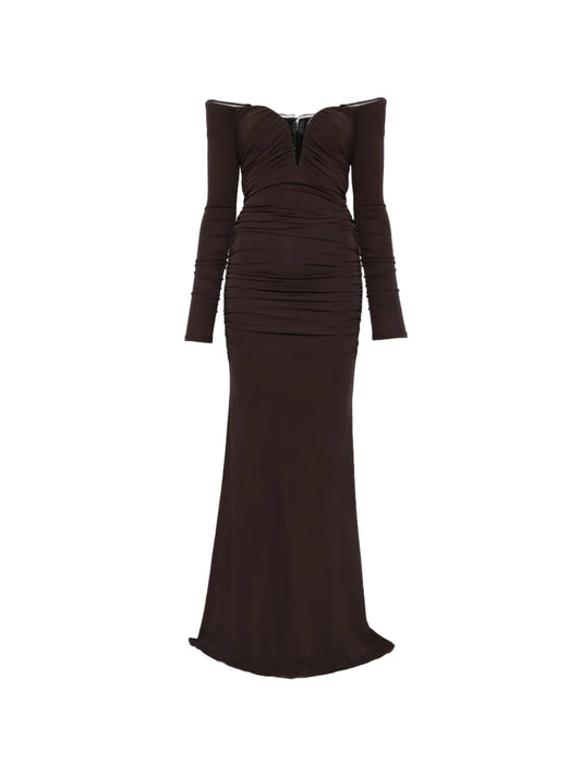 Elisabetta Franchi Off The Shoulder Gathered Maxi Dress