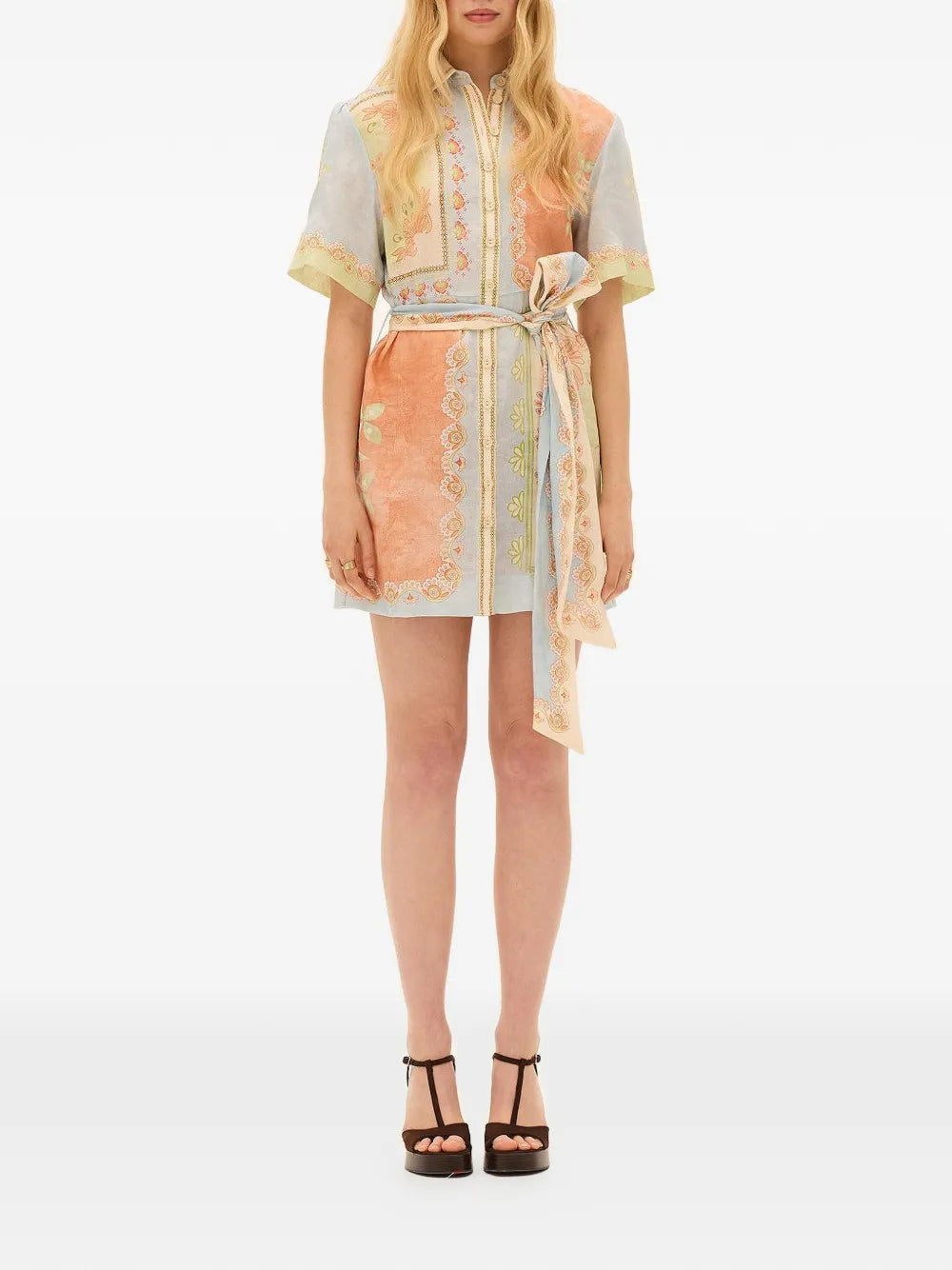 Kate Ford Floral Print Belted Shirt Dress