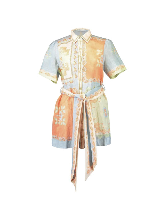 Kate Ford Floral Print Belted Shirt Dress