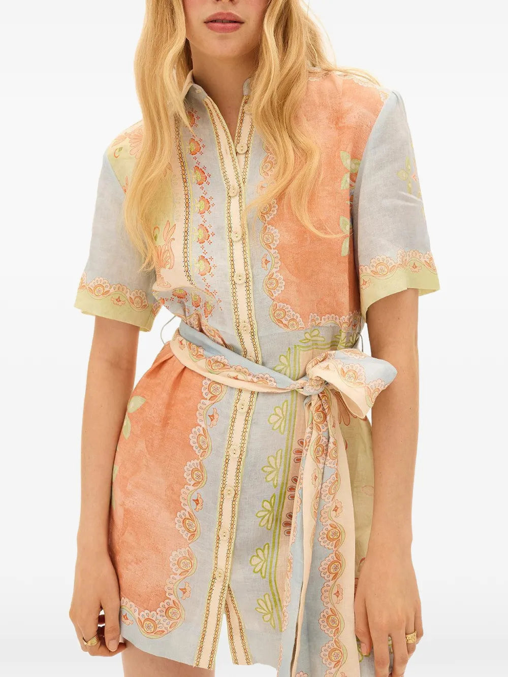 Kate Ford Floral Print Belted Shirt Dress