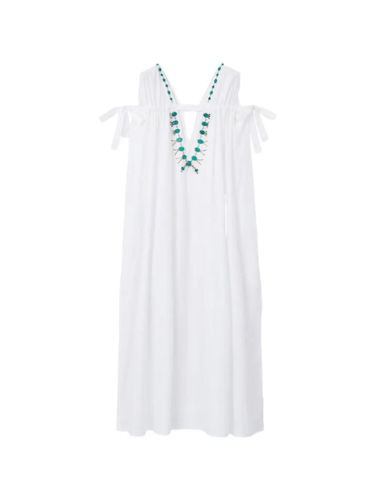 Fortela Turquoise Stone V Neck Dress