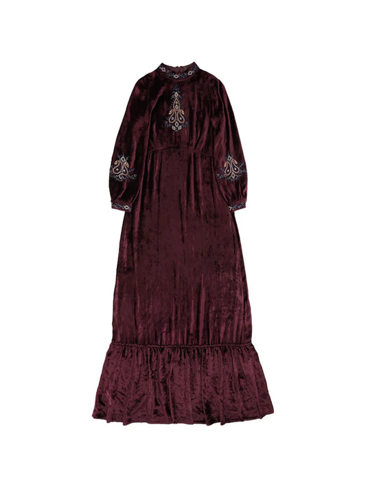 Fortela Georgine Velvet Embroidery Maxi Dress