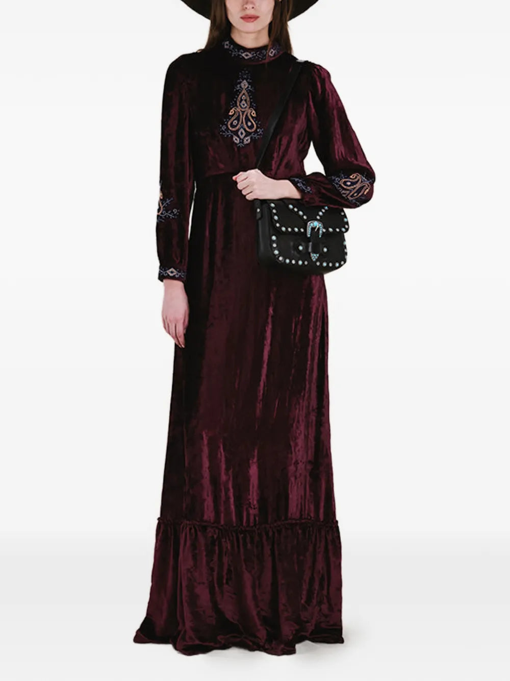 Fortela Georgine Velvet Embroidery Maxi Dress