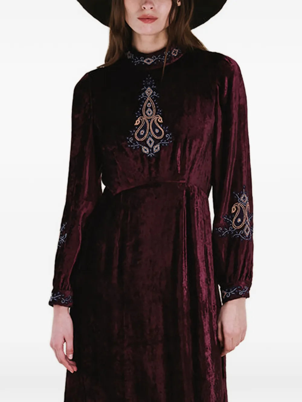 Fortela Georgine Velvet Embroidery Maxi Dress