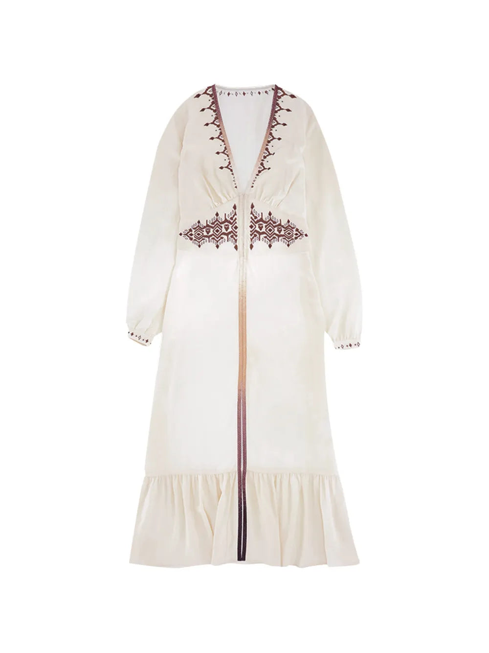 Fortela Wada Embroidered V Neck Midi Dress