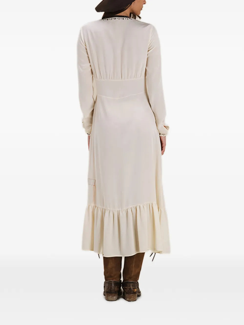 Fortela Wada Embroidered V Neck Midi Dress