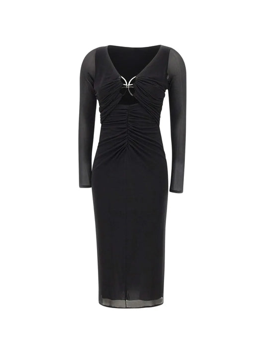 Blumarine Butterfly Clasp Ruched Midi Dress
