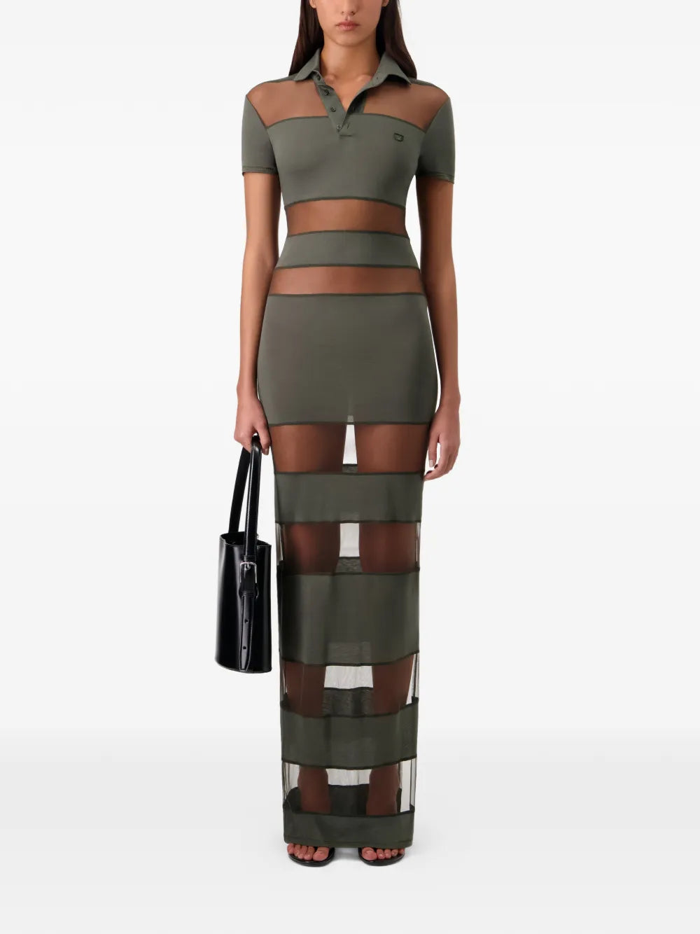Coperni Maxi Sheer Striped Polo Dress