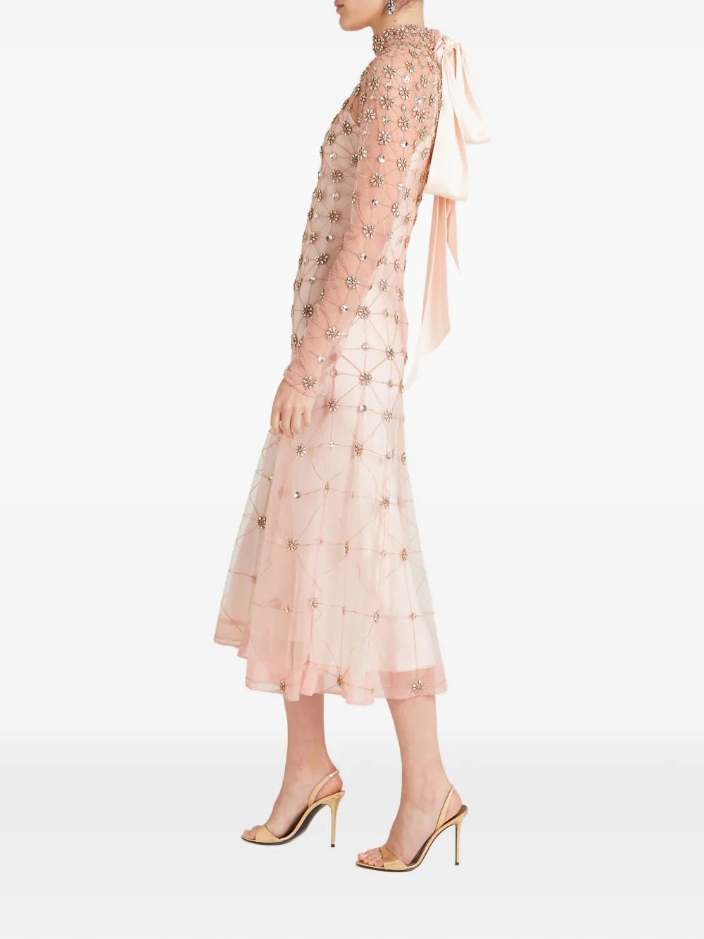 Temperley London Lattice Pattern Crystal Embellished Midi Dress