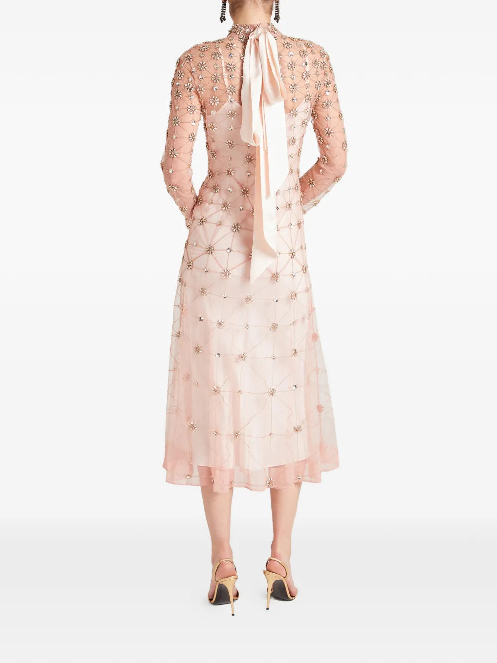 Temperley London Lattice Pattern Crystal Embellished Midi Dress
