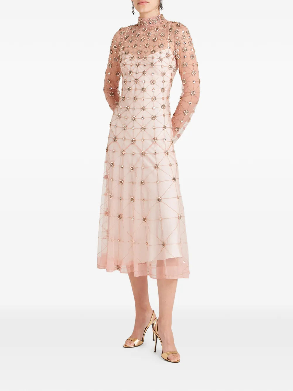 Temperley London Lattice Pattern Crystal Embellished Midi Dress
