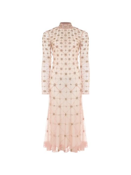 Temperley London Lattice Pattern Crystal Embellished Midi Dress