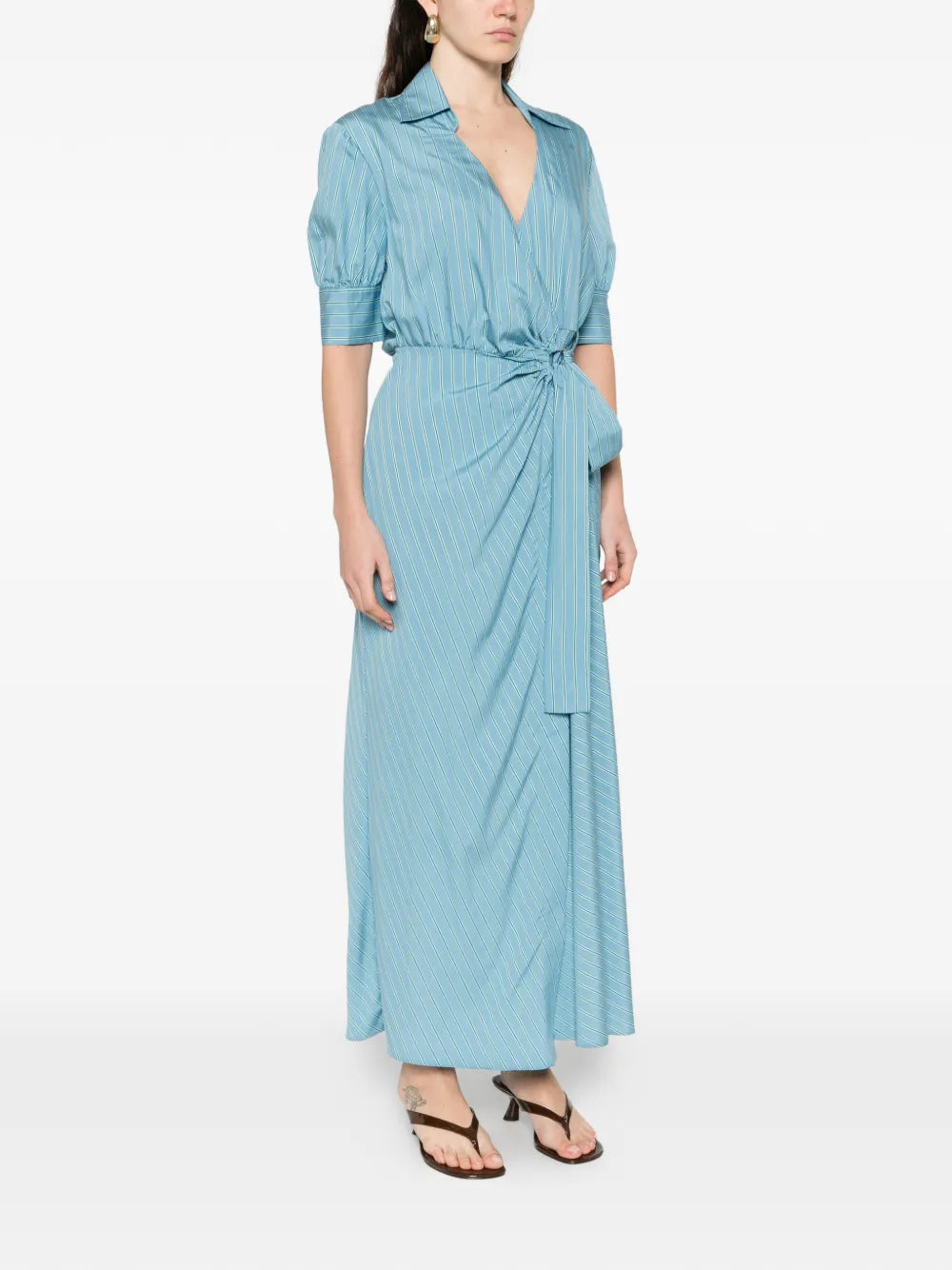 Pinko Striped Tie Waist Maxi Shirt Dress