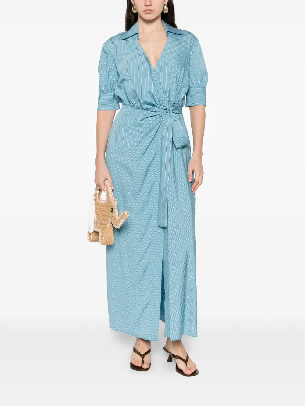 Pinko Striped Tie Waist Maxi Shirt Dress