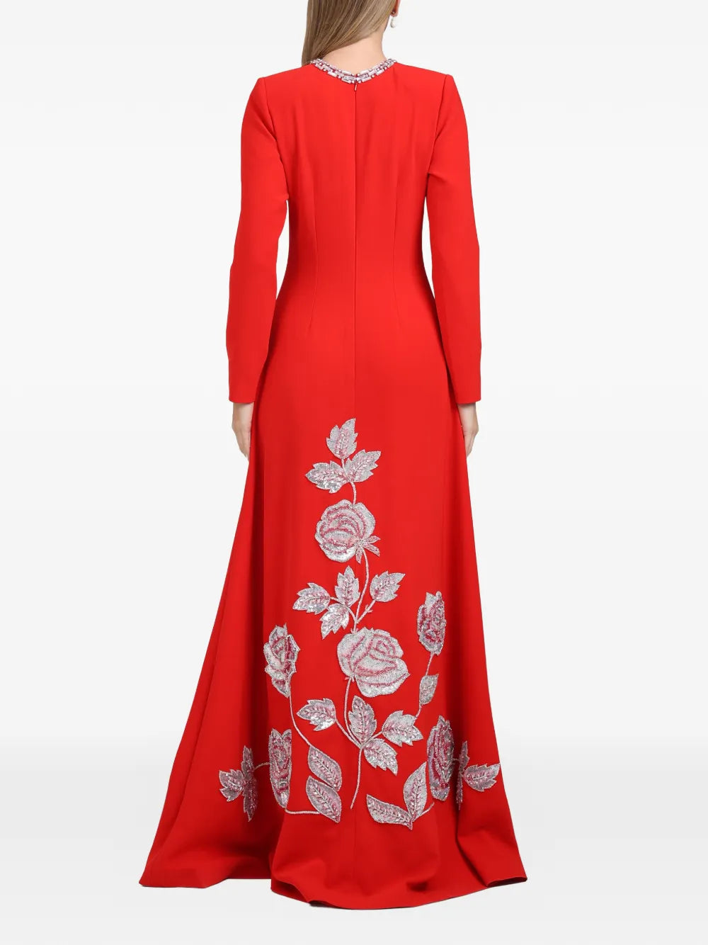Dina Melwani Floral Embroidered Column Maxi Dress