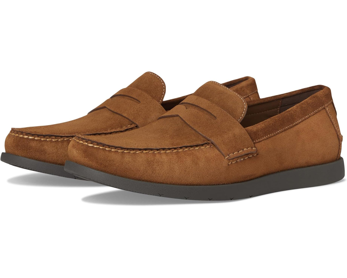 Men's Cole Haan Brower Penny Loafers Spiced Brown Suede/Raven Water Resistant