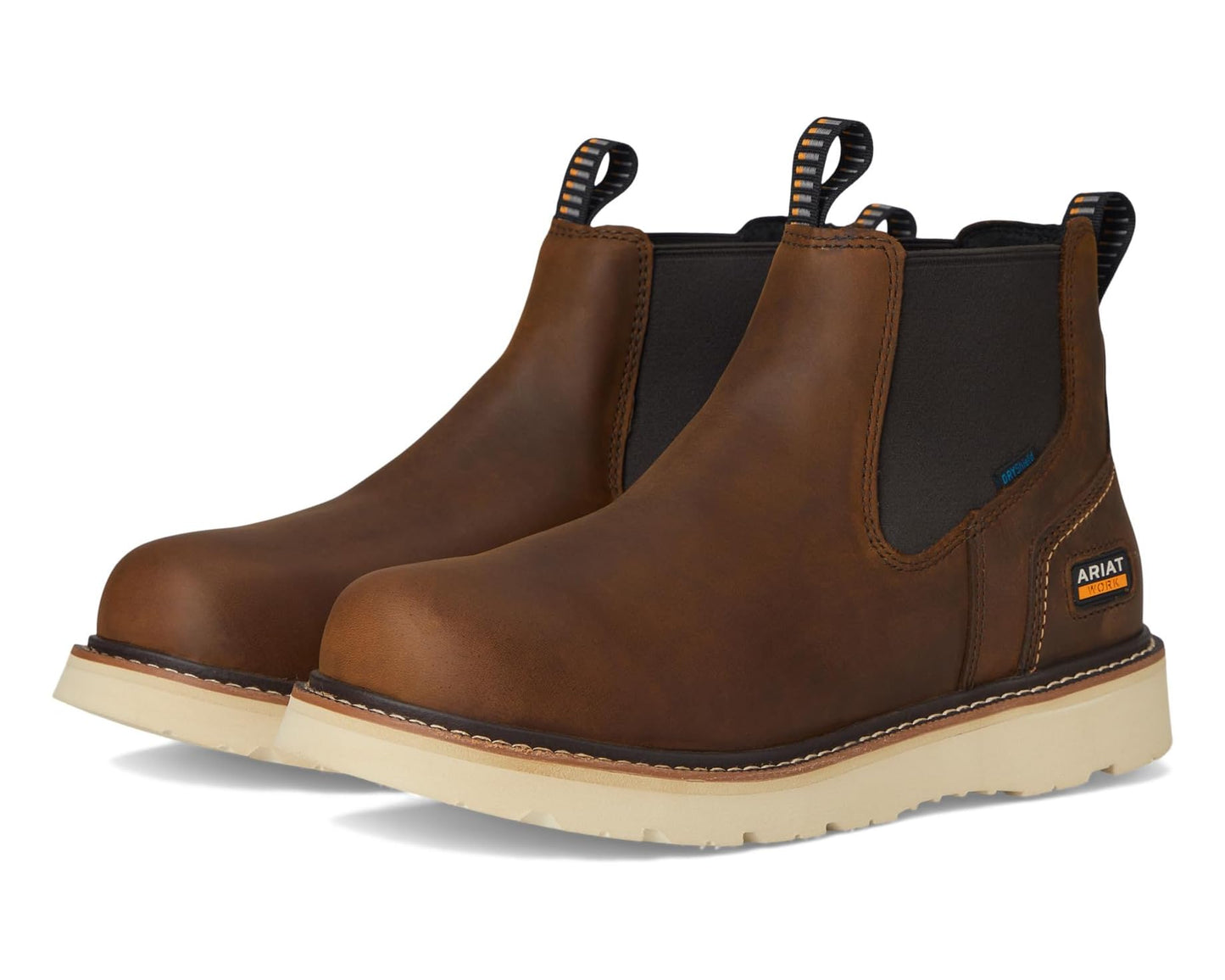 Men's Ariat Rebar Wedge Chelsea Waterproof Work Boots Distressed Brown