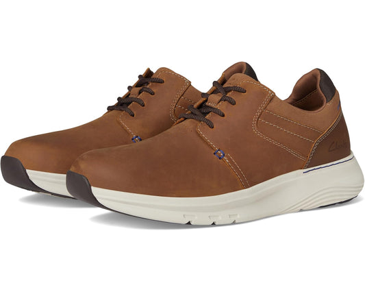 Men's Clarks Motion Trek Plain Toe Dark Tan Leather