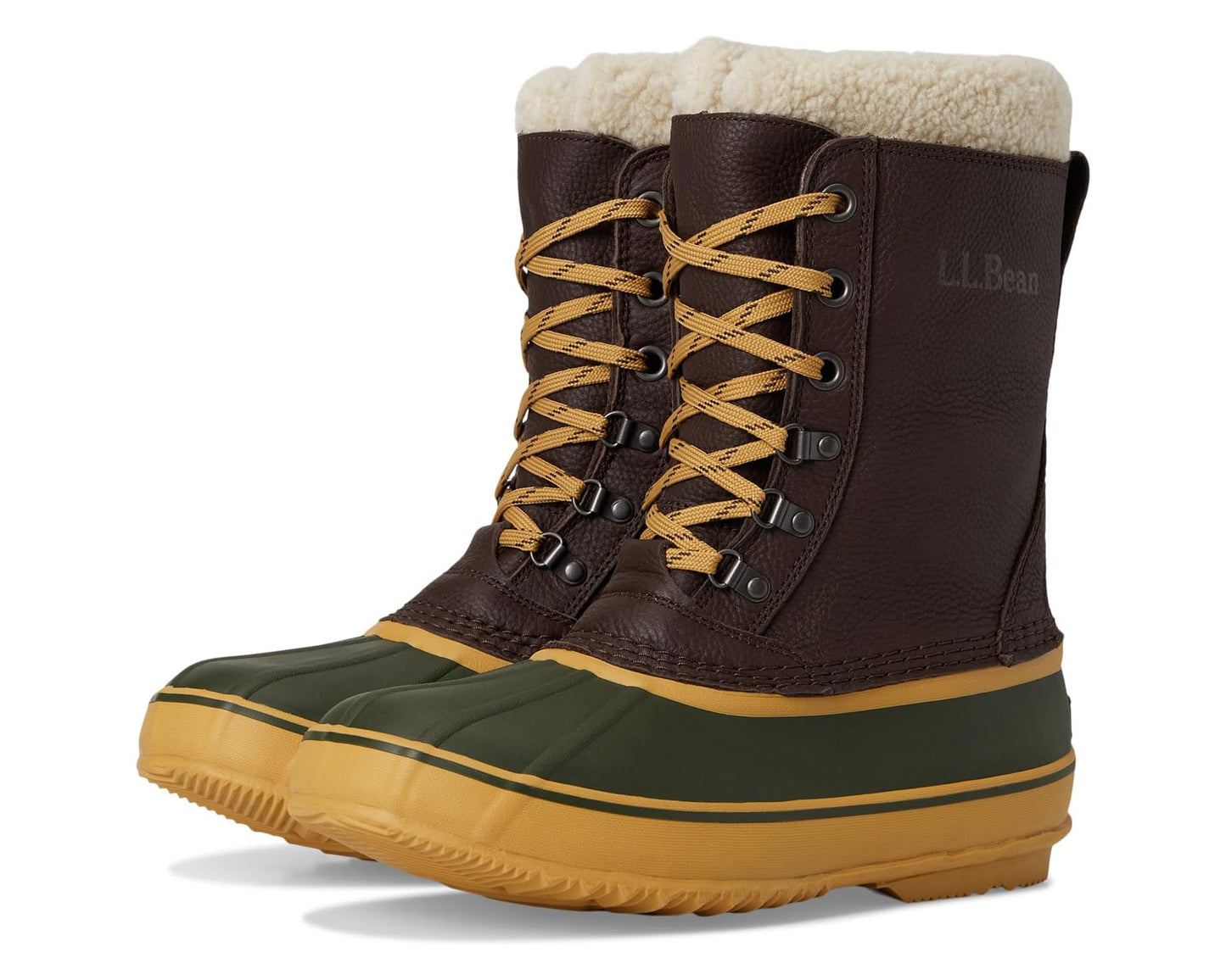 Men's L.L.Bean Snow Boots Tumbled Leather Lace Deepest Brown/Forest Shade