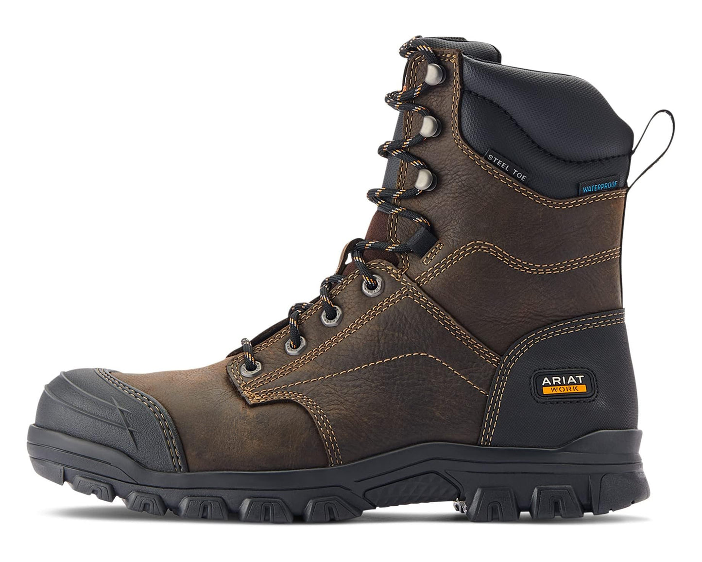 Men's Ariat Treadfast 8 Waterproof Steel Toe Work Boots Dark Brown