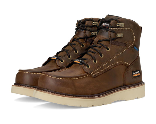Men's Ariat Rebar Wedge Moc Toe 6 Waterproof Work Boots Distressed Brown