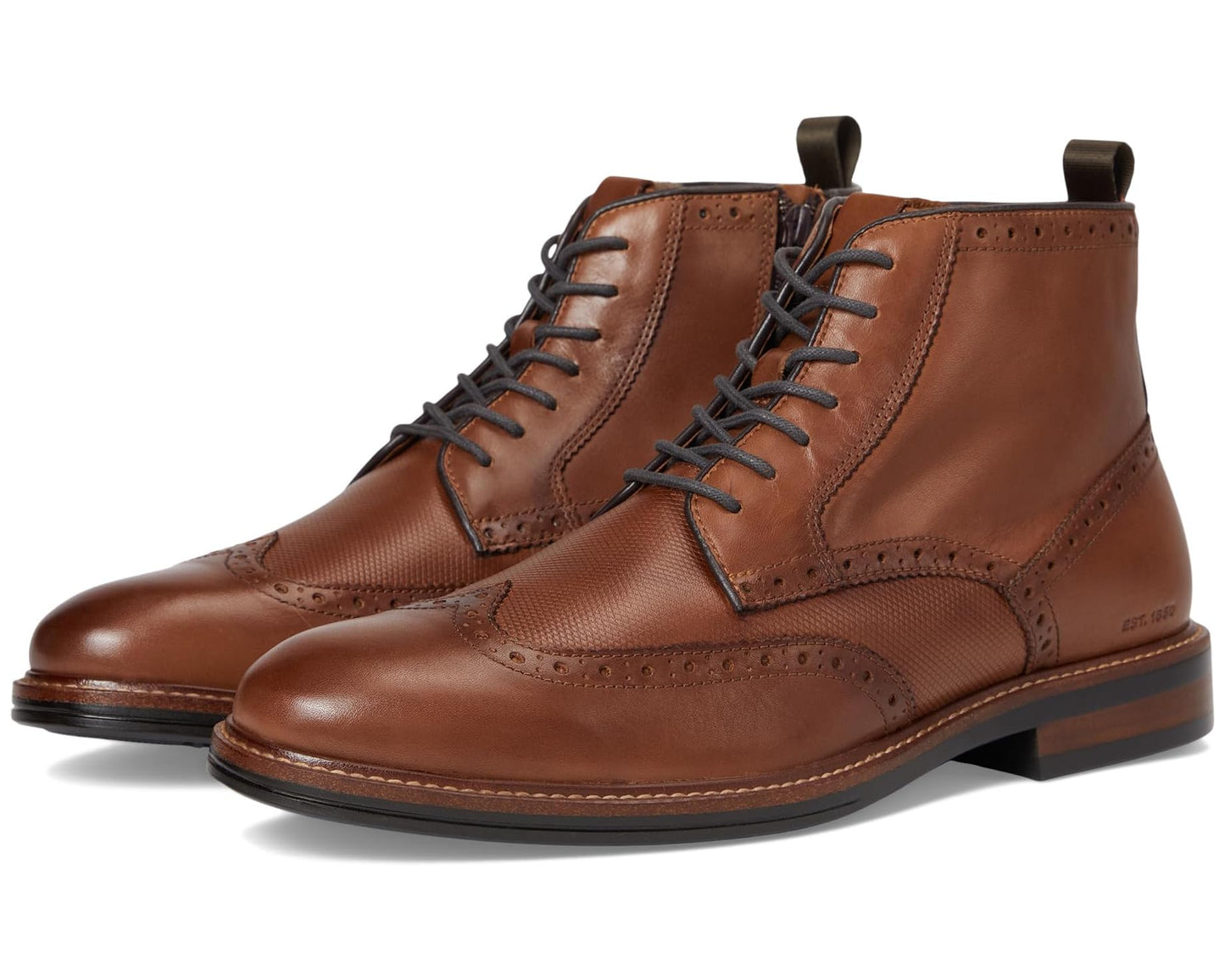Men's Johnston & Murphy XC+ Durham Embossed Wing Tip Shearling Boots Cognac Waterproof Full Grain/Shearling
