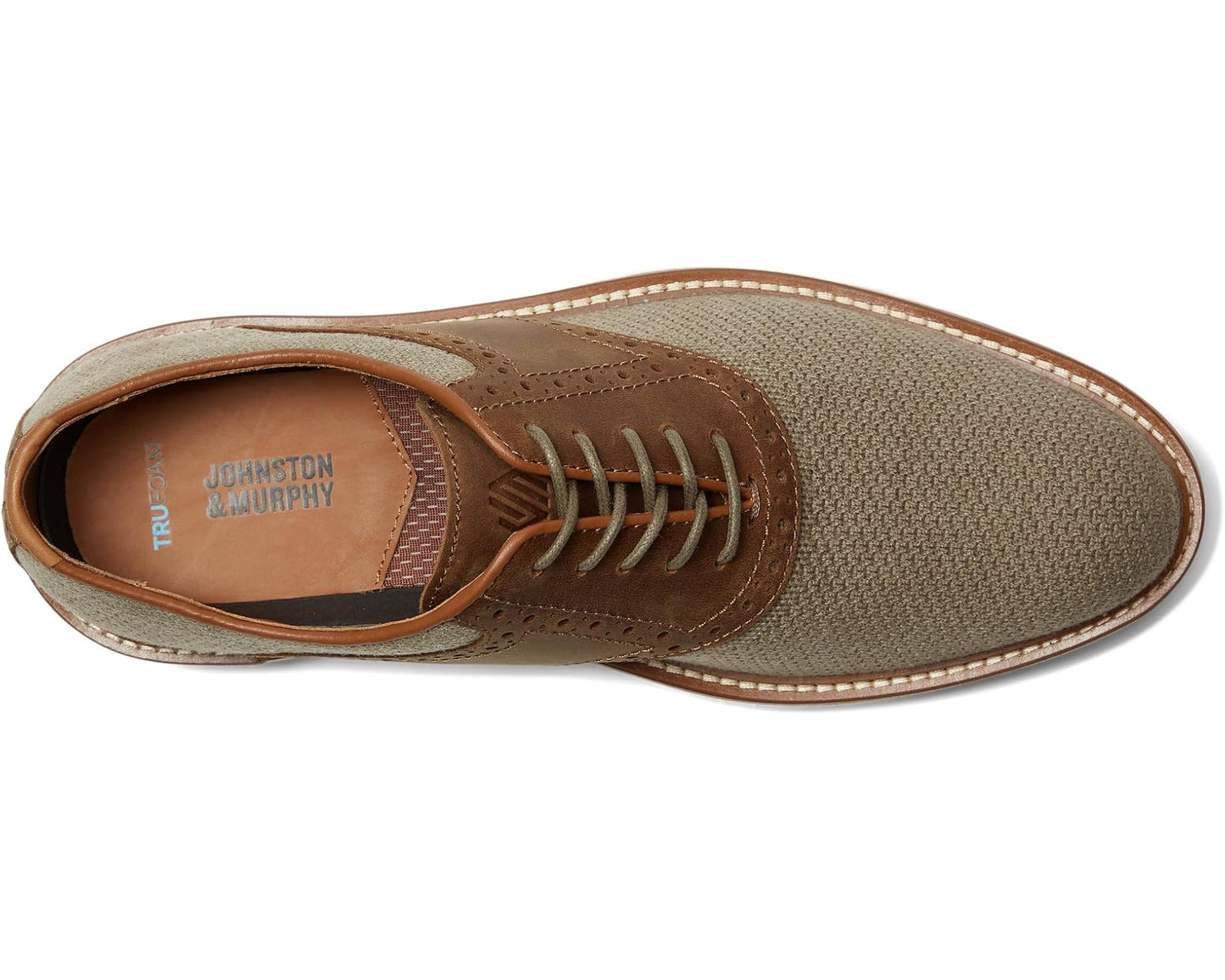 Men's Johnston & Murphy Upton Knit Saddle Taupe Knit/Brown Oiled Full Grain
