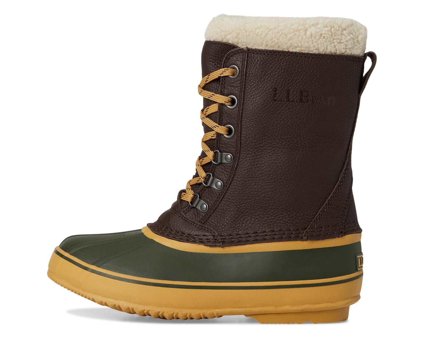 Men's L.L.Bean Snow Boots Tumbled Leather Lace Deepest Brown/Forest Shade