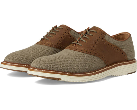 Men's Johnston & Murphy Upton Knit Saddle Taupe Knit/Brown Oiled Full Grain
