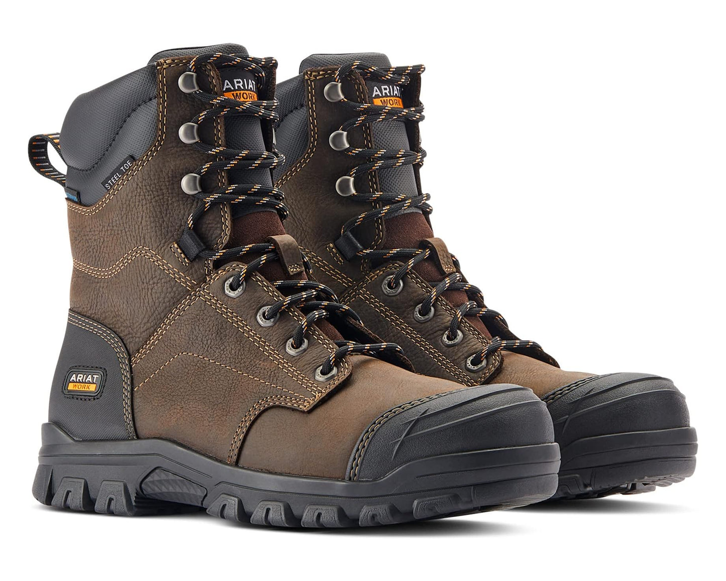 Men's Ariat Treadfast 8 Waterproof Steel Toe Work Boots Dark Brown